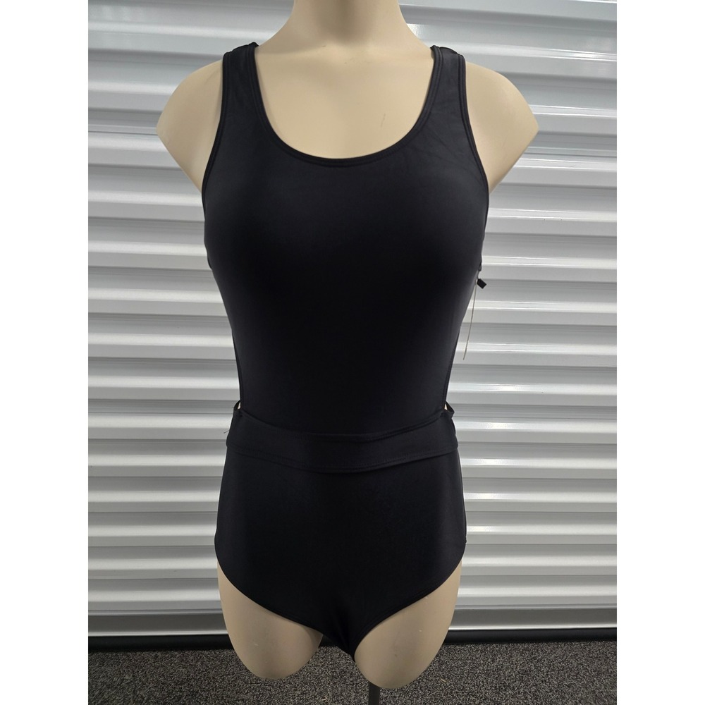 Tempt Me Black High Waisted Cutout Tie Back One Piece Swimsuit Small NEW